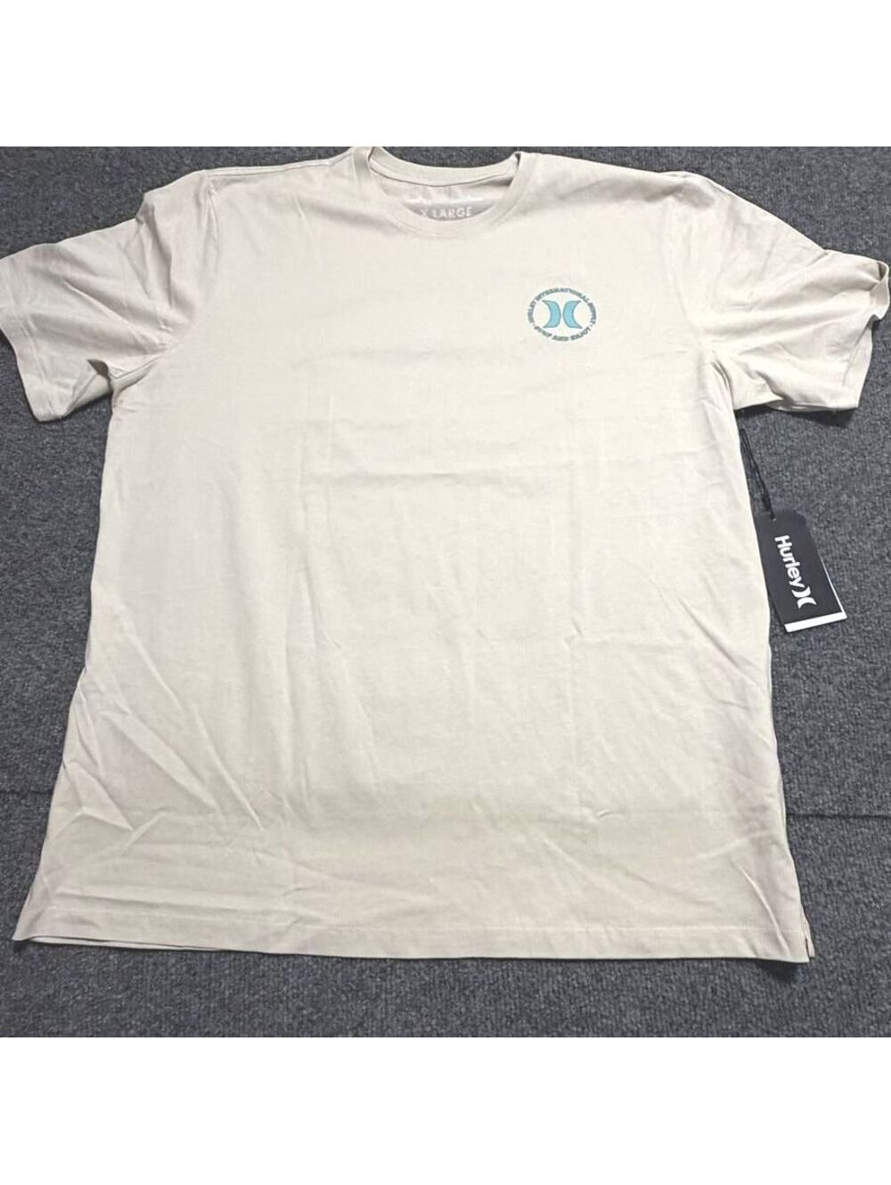 NWT Hurley Men’s XL Surf Graphic T Shirt Beige Tropical Beach Palm Wave Tee